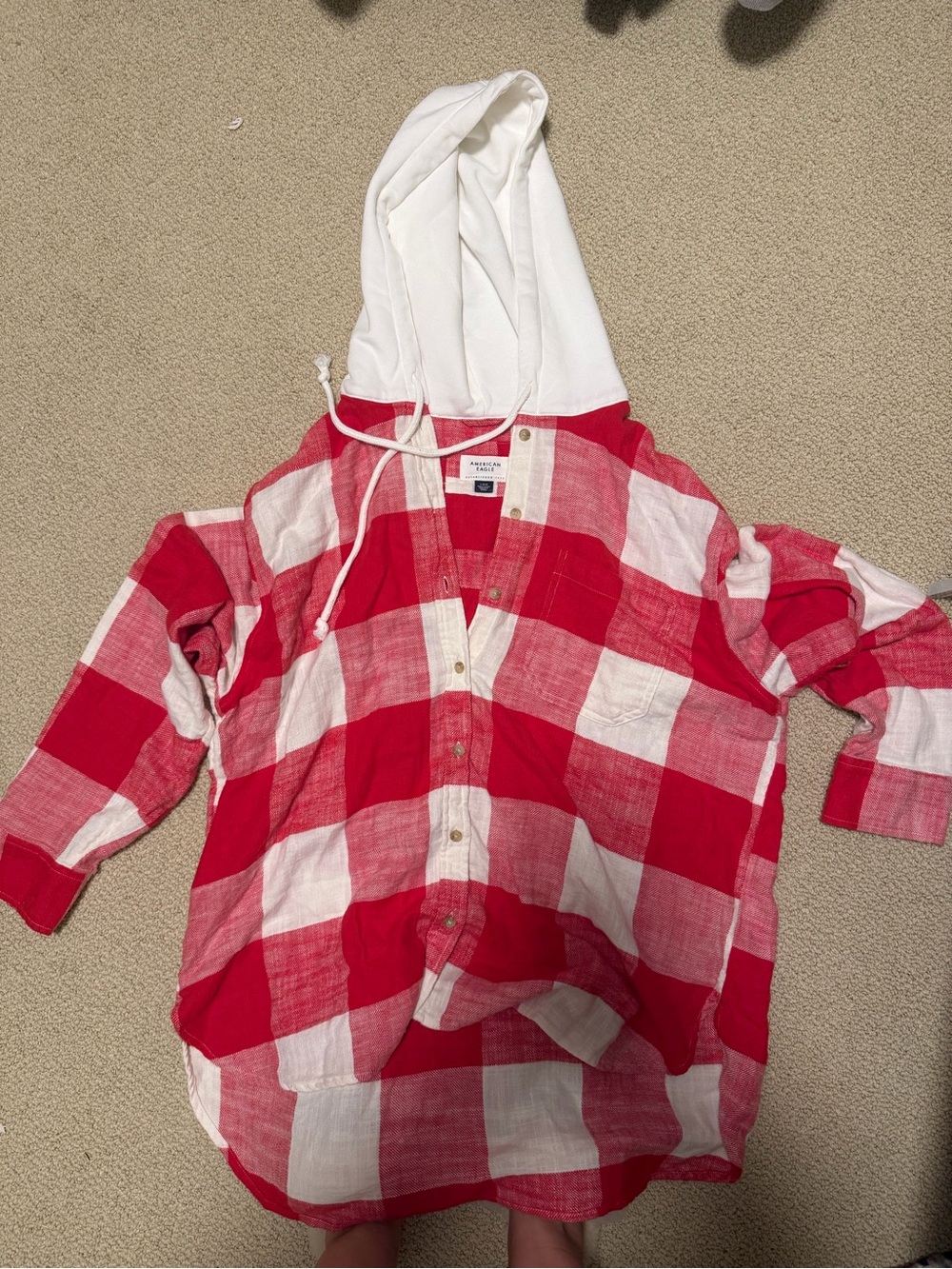Women’s red & White Plaid Hooded Button-Front Shirt
